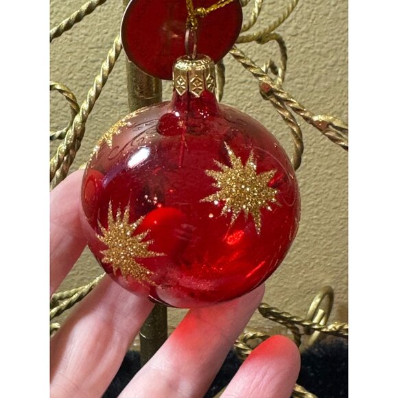 Home For The Holidays Red & Gold Glass Christmas Ornament With Star Design  NEW - Picture 5 of 8